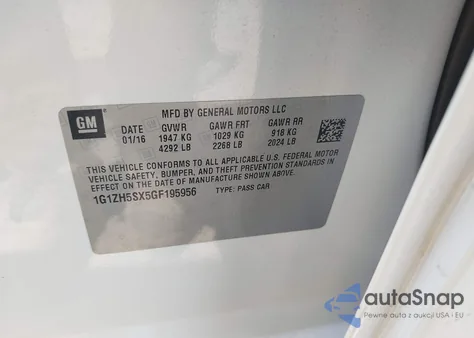 2016 Chevrolet Malibu Premier from USA, damaged, VIN 1G1ZH5SX5GF195956